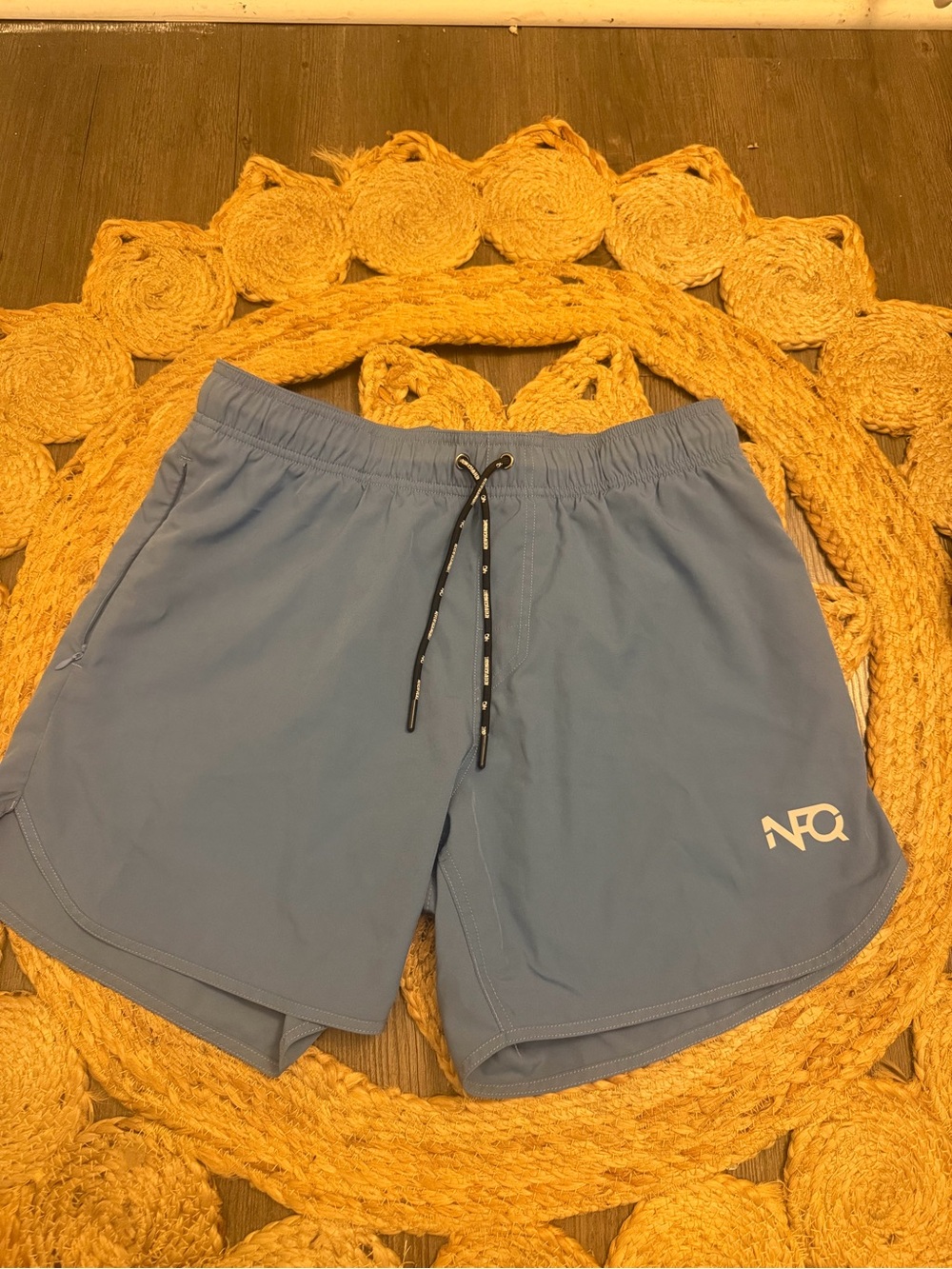 Men's NFQ Sky Blue Athletic Shorts with Drawstring and Logo